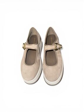 Michael Kors Beige Mary Jane Platform Flats with Gold Buckle